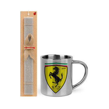Ferrari, Πασχαλινό Σετ, μεταλλική κούπα θερμό (300ml) & πασχαλινή λαμπάδα αρωματική πλακέ (30cm) (ΓΚΡΙ)