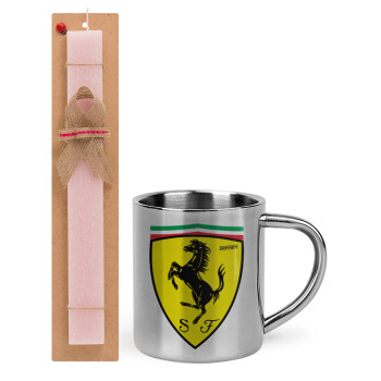 Ferrari, Πασχαλινό Σετ, μεταλλική κούπα θερμό (300ml) & πασχαλινή λαμπάδα αρωματική πλακέ (30cm) (ΡΟΖ)
