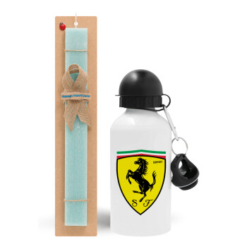 Ferrari, Πασχαλινό Σετ, παγούρι μεταλλικό αλουμινίου (500ml) & λαμπάδα αρωματική πλακέ (30cm) (ΤΙΡΚΟΥΑΖ)