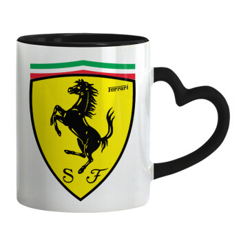Ferrari, Mug heart black handle, ceramic, 330ml