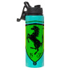 Metallic water bottle with safety lid, 850ml aluminum