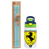 Easter Set, Children's thermal stainless steel bottle with safety straw, green/blue (350ml) & aromatic flat Easter candle (30cm) (TURQUOISE)