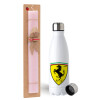 Easter Set, metallic stainless steel water bottle (750ml) & scented flat Easter candle (30cm) (PINK)