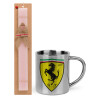 Easter Set, metallic thermal cup (300ml) & aromatic flat Easter candle (30cm) (PINK)