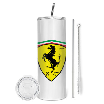 Ferrari, Eco friendly ποτήρι θερμό (tumbler) από ανοξείδωτο ατσάλι 600ml, με μεταλλικό καλαμάκι & βούρτσα καθαρισμού