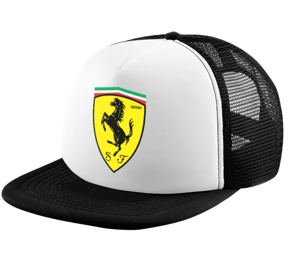Ferrari — Καπέλο Ενηλίκων Soft Trucker με Δίχτυ Black/White (POLYESTER, ΕΝΗΛΙΚΩΝ, UNISEX, ONE SIZE)