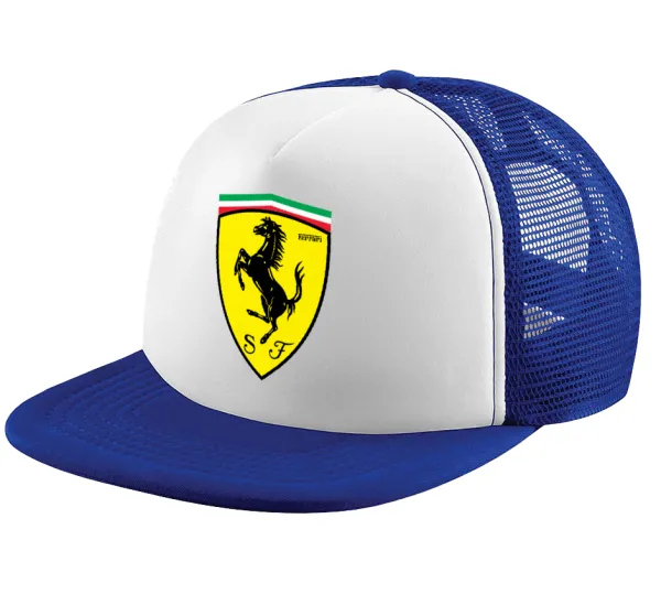 Ferrari — Adult Soft Trucker Hat with Blue/White Mesh (POLYESTER, ADULT, UNISEX, ONE SIZE)