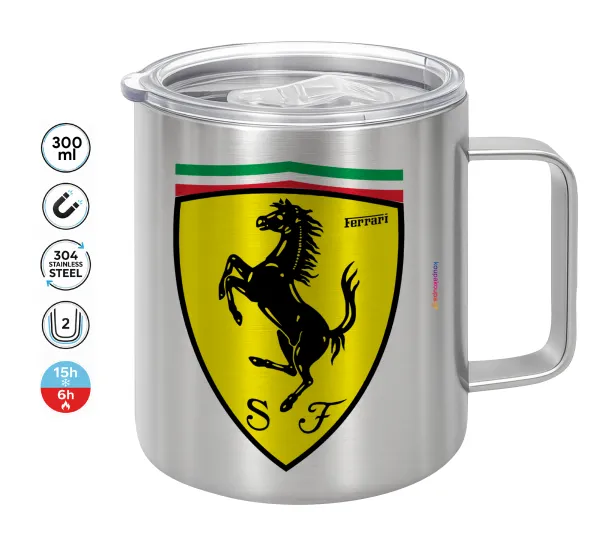 Ferrari — Double-walled stainless steel mug 300ml with temperature-retaining lid
