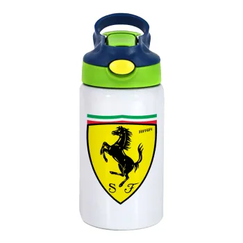 Ferrari, Children's hot water bottle, stainless steel, with safety straw, green, blue (350ml)