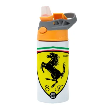 Ferrari, Children's hot water bottle, stainless steel, with safety straw, Orange/Grey (360ml) BPA-FREE
