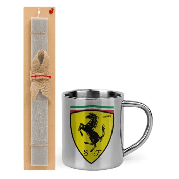 Ferrari, Easter Set, metallic thermal cup (300ml) & Easter aromatic flat candle (30cm) (GRAY)