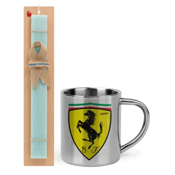 Ferrari, Easter Set, metallic thermal cup (300ml) & aromatic flat Easter candle (30cm) (TURQUOISE)