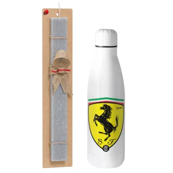 Ferrari, Easter Set, metallic stainless thermos bottle (500ml) & scented flat Easter candle (30cm) (GRAY)