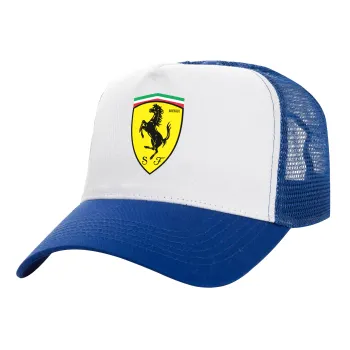 Ferrari, Καπέλο Ενηλίκων Structured Trucker, με Δίχτυ, ΛΕΥΚΟ/ΜΠΛΕ (100% ΒΑΜΒΑΚΕΡΟ, ΕΝΗΛΙΚΩΝ, UNISEX, ONE SIZE)