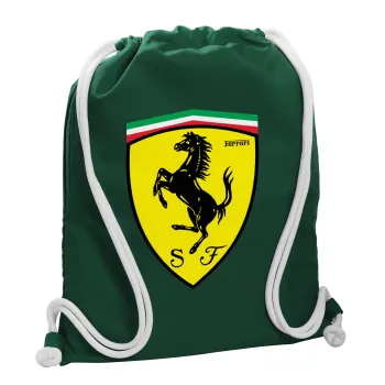 Ferrari, Backpack pouch GYMBAG BOTTLE GREEN, with pocket (40x48cm) & thick white cords