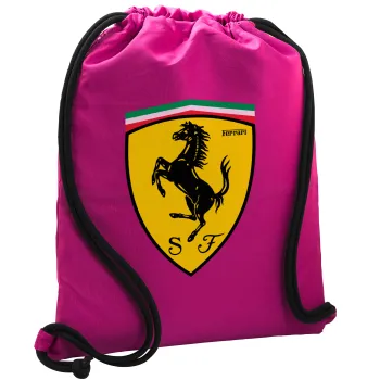 Ferrari, Backpack pouch GYMBAG Fuchsia, with pocket (40x48cm) & thick cords