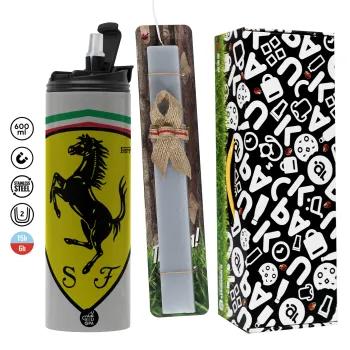 Ferrari, Πασχαλινή Λαμπάδα με Travel Tumbler θερμό (600ml, BPA free) & κερί αρωματικό πλακέ (30cm) (ΓΚΡΙ)