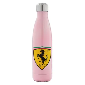 Ferrari, Μεταλλικό παγούρι θερμός Ροζ Ιριδίζον (Stainless steel), διπλού τοιχώματος, 500ml