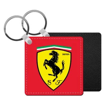 Ferrari, Μπρελόκ Δερματίνη, τετράγωνο ΜΑΥΡΟ (5x5cm)