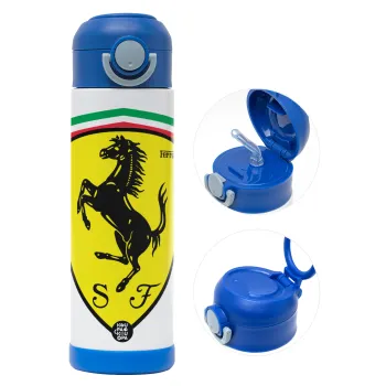 Ferrari, Children's hot water bottle, stainless steel, with safety straw, BLUE (500ml)