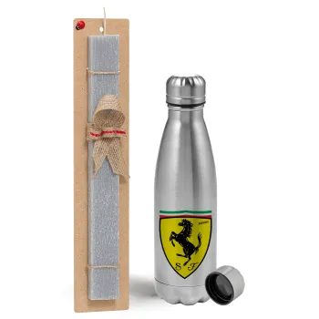 Ferrari, Easter Set, metallic Inox water bottle (750ml) & aromatic flat Easter candle (30cm) (GRAY)