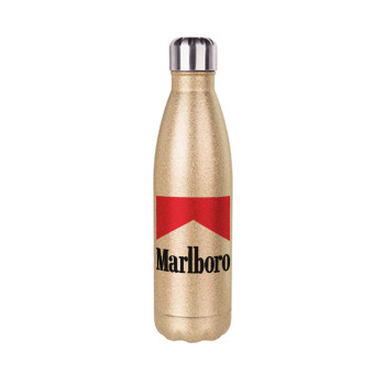Marlboro, Μεταλλικό παγούρι θερμός Glitter χρυσό (Stainless steel), διπλού τοιχώματος, 500ml