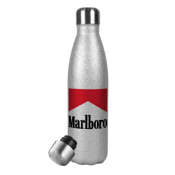 Marlboro, Μεταλλικό παγούρι θερμός Glitter Aσημένιο (Stainless steel), διπλού τοιχώματος, 500ml