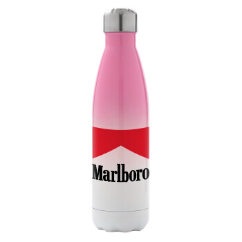 Marlboro, Μεταλλικό παγούρι θερμός Ροζ/Λευκό (Stainless steel), διπλού τοιχώματος, 500ml