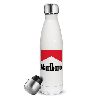 Marlboro, Μεταλλικό παγούρι θερμός Λευκό (Stainless steel), διπλού τοιχώματος, 500ml