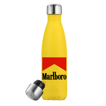 Marlboro, Μεταλλικό παγούρι θερμός Κίτρινος (Stainless steel), διπλού τοιχώματος, 500ml