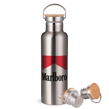 Marlboro, Stainless steel Silver with wooden lid (bamboo), double wall, 750ml