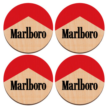 Marlboro, ΣΕΤ x4 Σουβέρ ξύλινα στρογγυλά plywood (9cm)