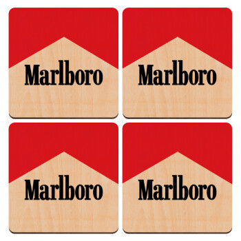 Marlboro, ΣΕΤ x4 Σουβέρ ξύλινα τετράγωνα plywood (9cm)