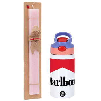 Marlboro, Πασχαλινό Σετ, Παιδικό παγούρι θερμό, ανοξείδωτο, με καλαμάκι ασφαλείας, ροζ/μωβ (350ml) & πασχαλινή λαμπάδα αρωματική πλακέ (30cm) (ΡΟΖ)