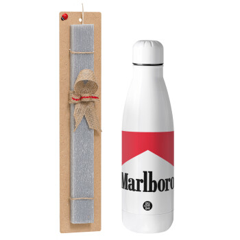 Marlboro, Easter Set, metallic stainless thermos bottle (500ml) & scented flat Easter candle (30cm) (GRAY)
