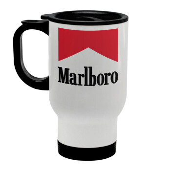 Marlboro, Κούπα ταξιδιού ανοξείδωτη με καπάκι, διπλού τοιχώματος (θερμό) λευκή 450ml