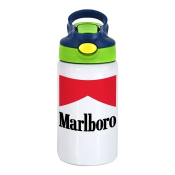 Marlboro, Children's hot water bottle, stainless steel, with safety straw, green, blue (350ml)
