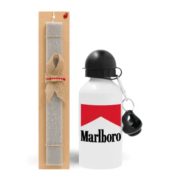Marlboro, Πασχαλινή Λαμπάδα με παγούρι μεταλλικό  αλουμινίου (500ml) & κερί αρωματικό πλακέ (30cm) (ΓΚΡΙ)