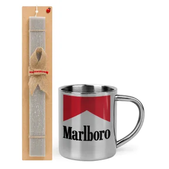 Marlboro, Πασχαλινή Λαμπάδα με μεταλλική κούπα θερμό (300ml) & κερί αρωματικό πλακέ (30cm) (ΓΚΡΙ)
