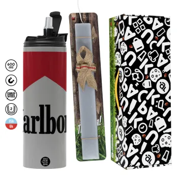 Marlboro, Πασχαλινή Λαμπάδα με Travel Tumbler θερμό (600ml, BPA free) & κερί αρωματικό πλακέ (30cm) (ΓΚΡΙ)