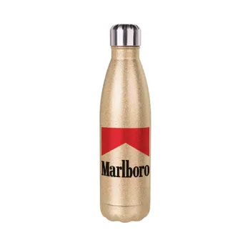 Marlboro, Μεταλλικό παγούρι θερμός Glitter χρυσό (Stainless steel), διπλού τοιχώματος, 500ml