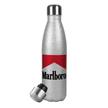 Marlboro, Μεταλλικό παγούρι θερμός Glitter Aσημένιο (Stainless steel), διπλού τοιχώματος, 500ml