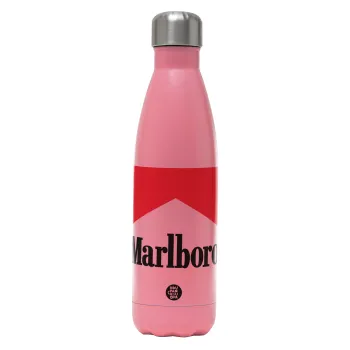 Marlboro, Μεταλλικό παγούρι θερμός Ροζ Ματ (Stainless steel), διπλού τοιχώματος, 500ml
