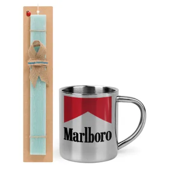 Marlboro, Easter Set, metallic thermal cup (300ml) & aromatic flat Easter candle (30cm) (TURQUOISE)