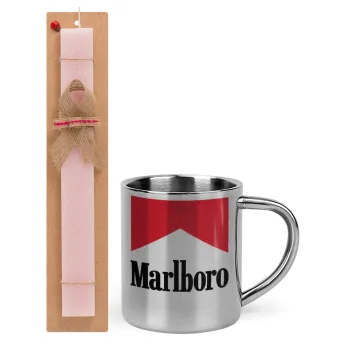 Marlboro, Easter Set, metallic thermal cup (300ml) & aromatic flat Easter candle (30cm) (PINK)