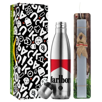 Marlboro, Easter Set, metallic stainless thermos flask (500ml) & scented flat Easter candle (30cm) (GRAY)