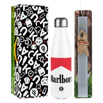 Marlboro, Πασχαλινή Λαμπάδα με μεταλλικό παγούρι θερμός λευκός (500ml) & λαμπάδα αρωματική πλακέ (30cm) (ΓΚΡΙ)