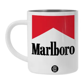 Marlboro, Λευκή Ανοξείδωτη Μεταλλική Κούπα 450ml - Διπλού Τοιχώματος 