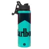 Metallic water bottle with safety lid, 850ml aluminum