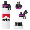 Metallic water bottle with safety lid, 850ml aluminum
